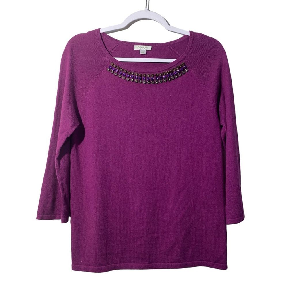 Garnet Hill Cashmere/Cotton Blend Magenta Sweater W/ Embellishments Size Small